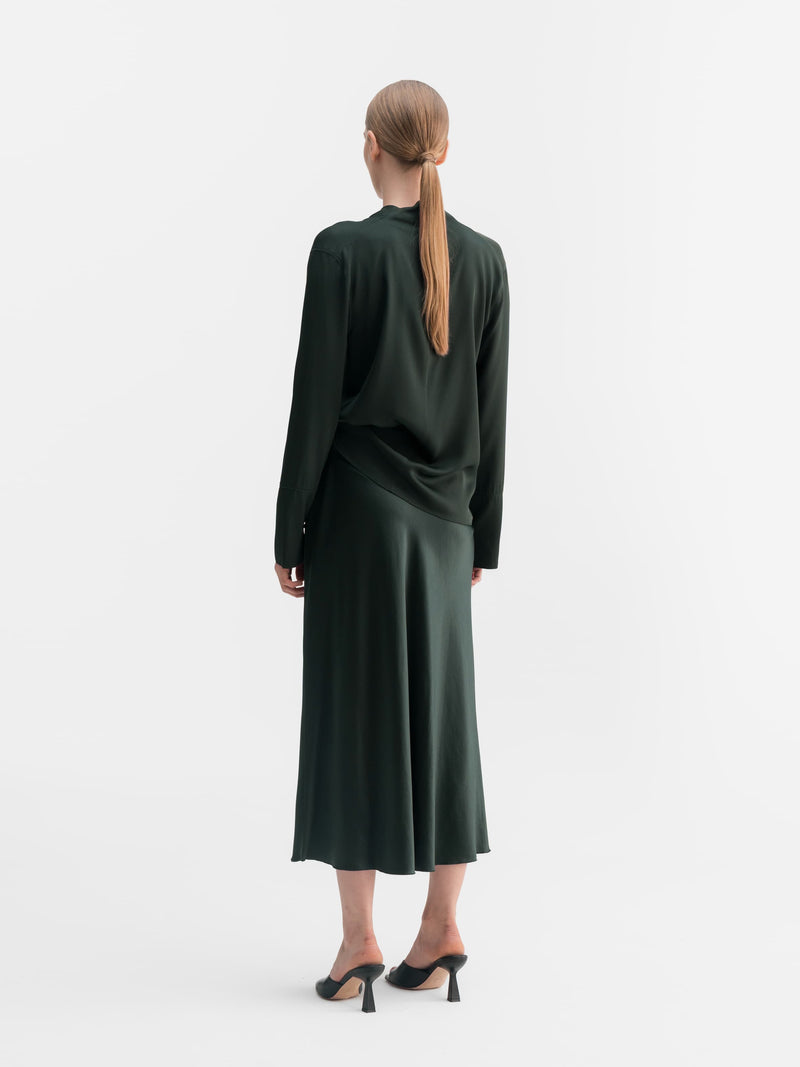 Hana satin silk skirt deep forest