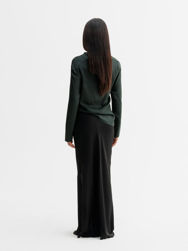 Back view of Ahlvar Gallery Ayumi silk blouse in Deep forest