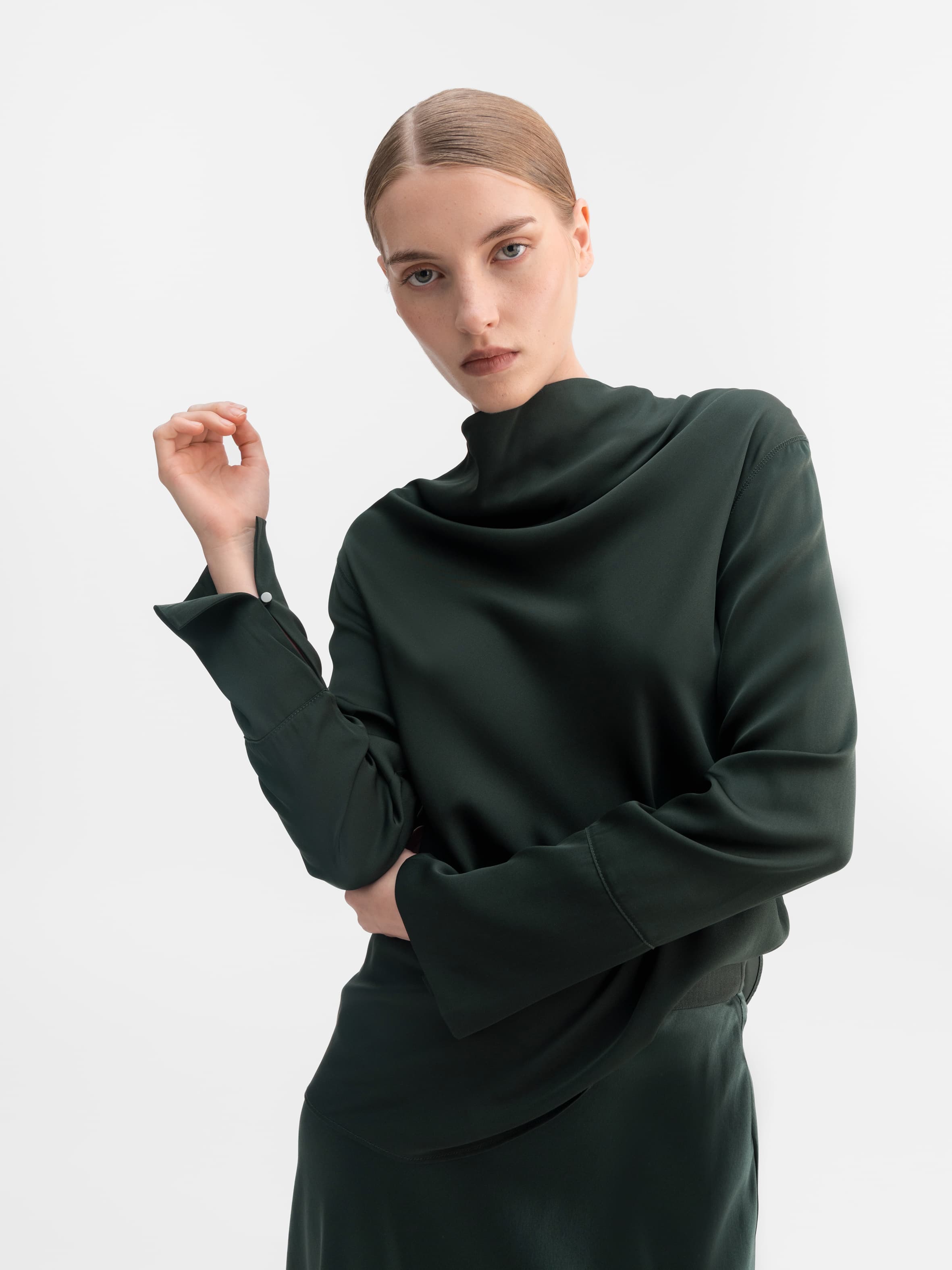 Ayumi silk blouse deep forest