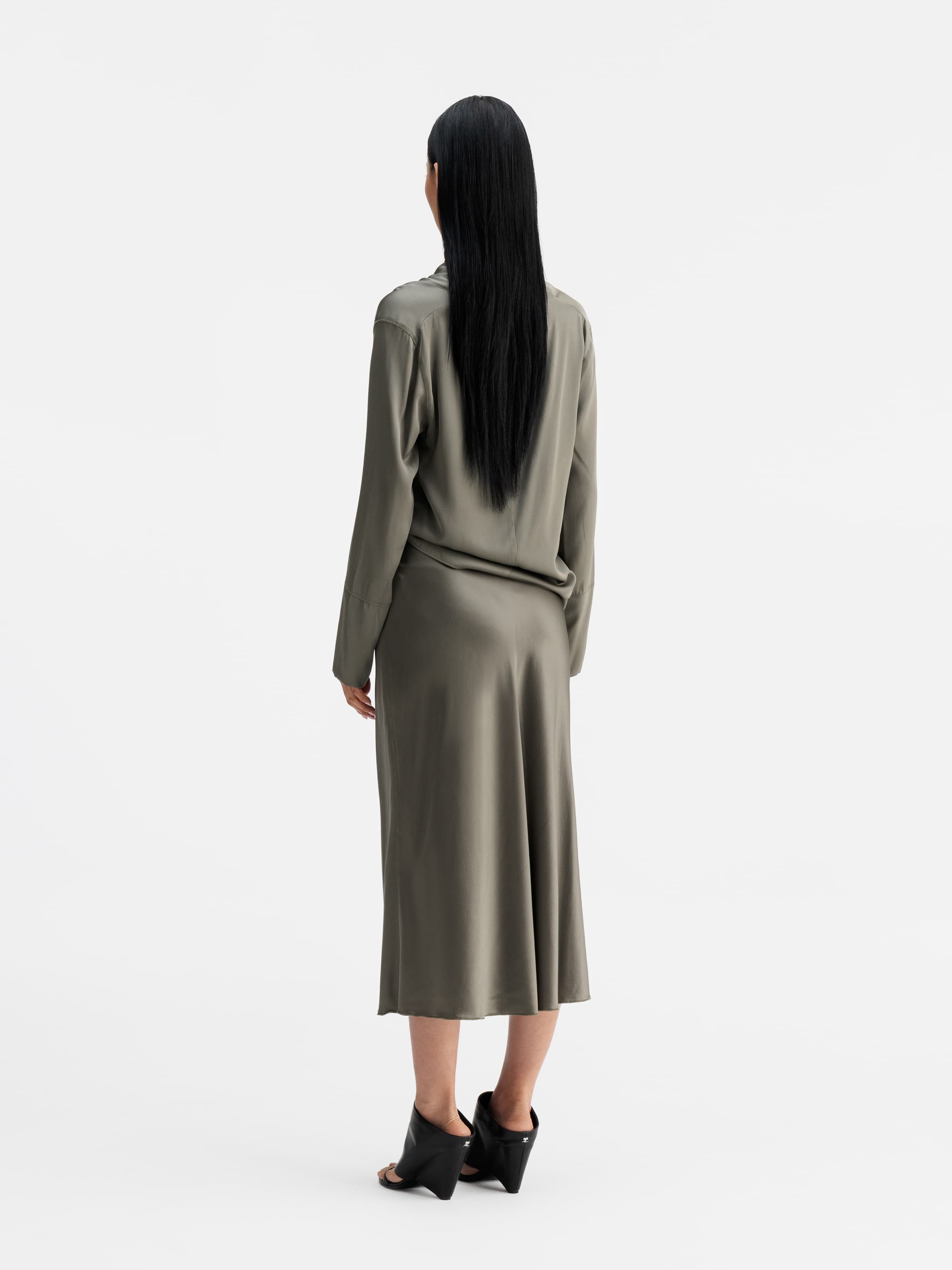 Back view of Ahlvar Gallery Ayumi silk blouse light military