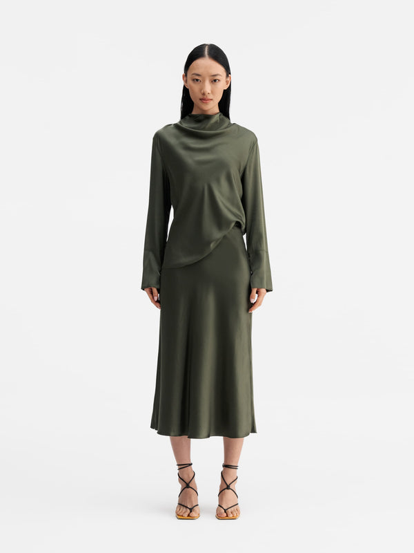 Ayumi silk blouse olive green