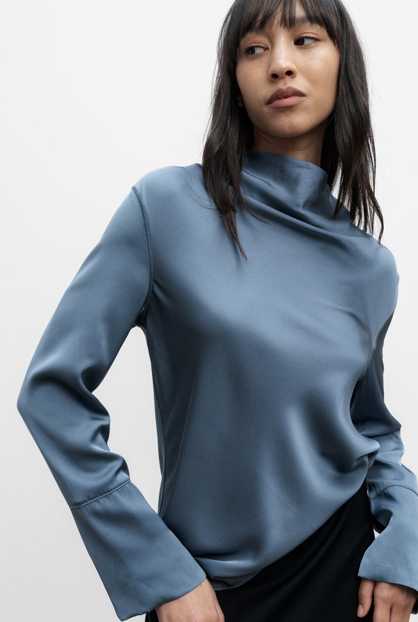 Ayumi silk blouse steel blue