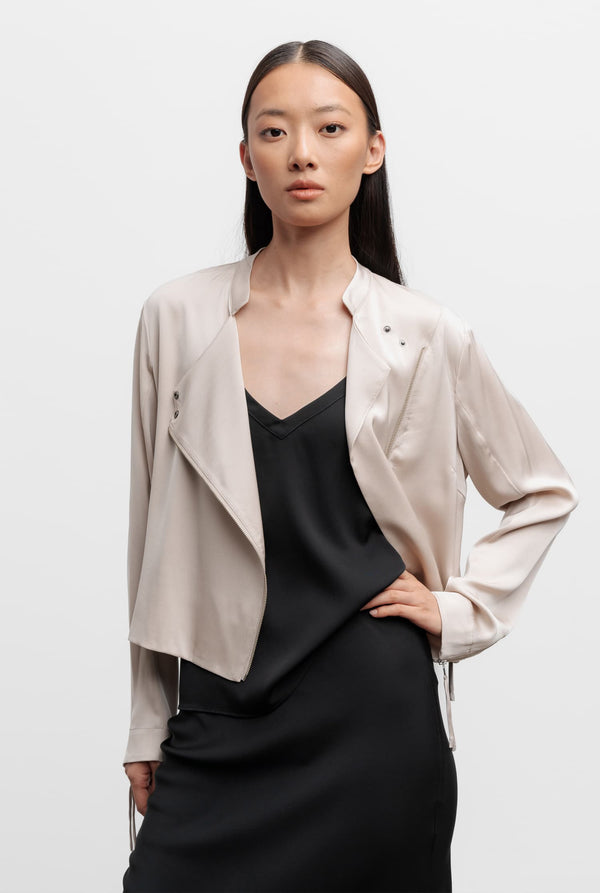 Chei silk biker blouse greige