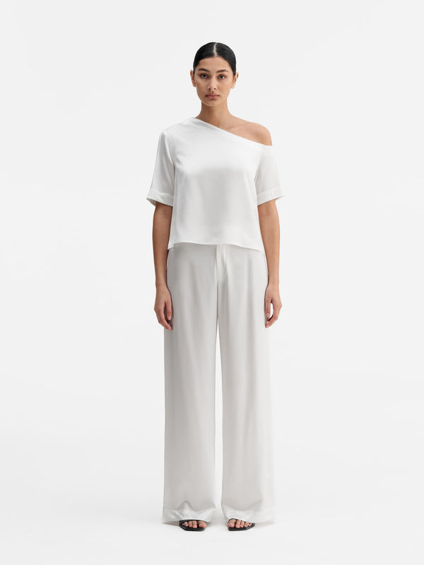 Chima cropped heavy satin blouse white