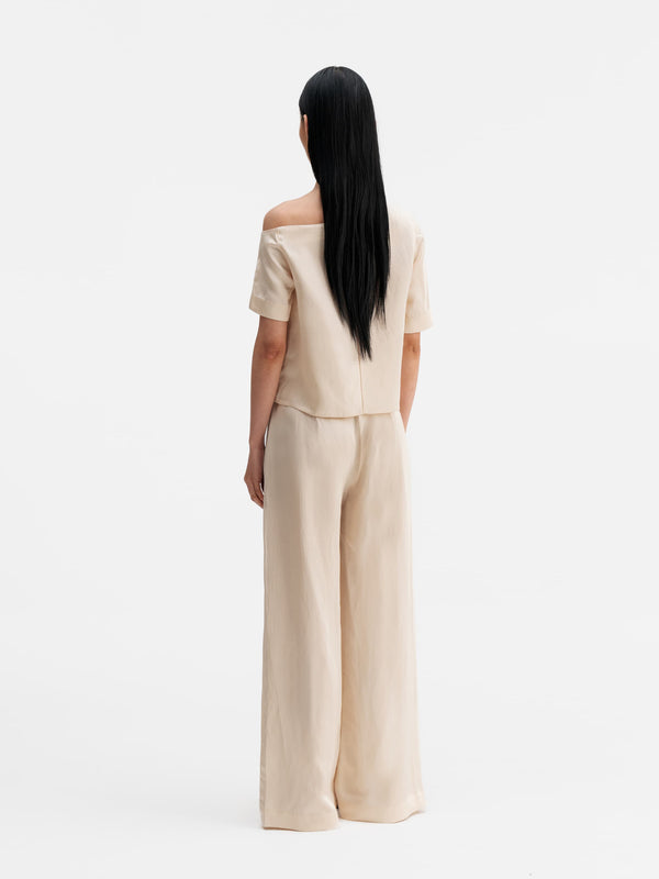 Back view of Ahlvar Gallery Chima cropped linen blouse cream