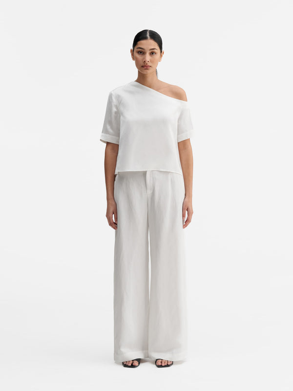 Chima cropped satin linen blouse white