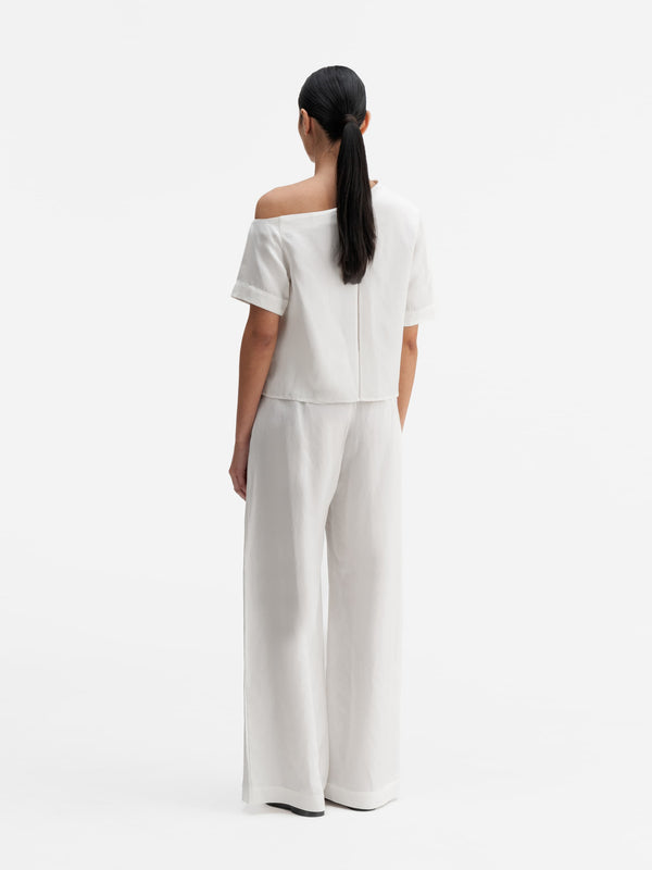 Chima cropped satin linen blouse white