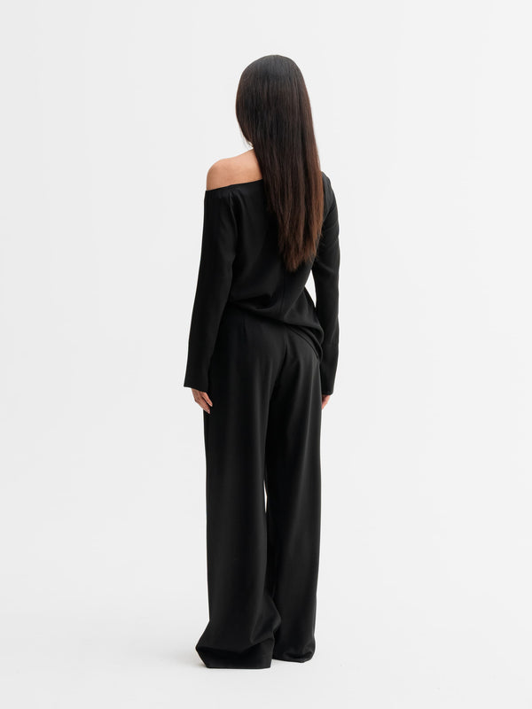 Back view of Ahlvar Gallery Chiney silk blouse in Black