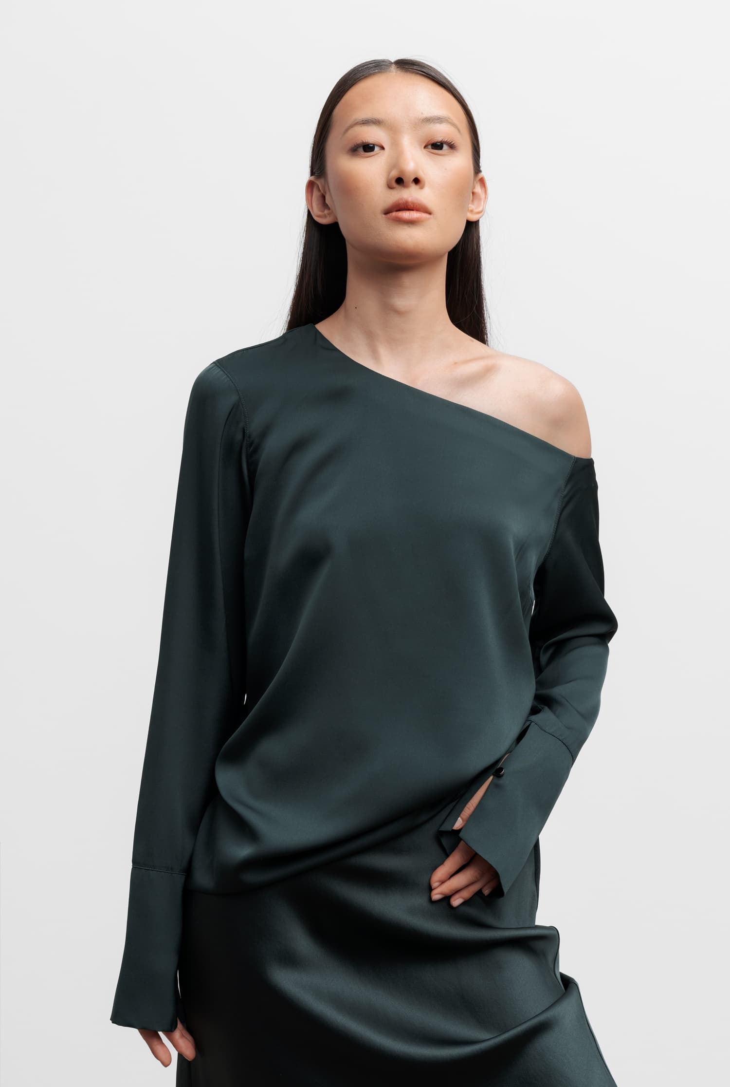 Chiney silk blouse deep forest