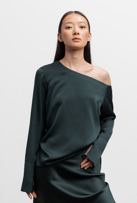 Chiney silk blouse deep forest
