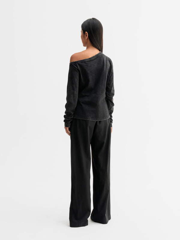Back view of Ahlvar Gallery Chiney jersey blouse in Washed black