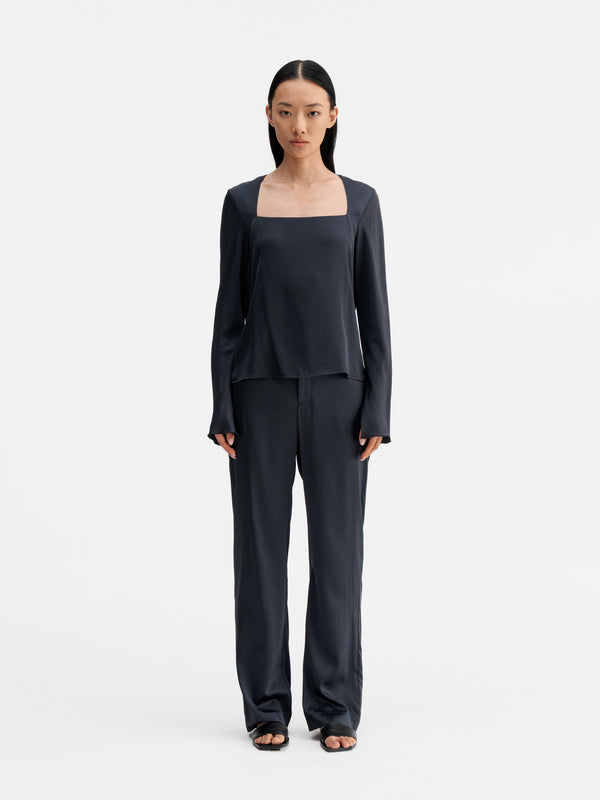 Della silk blouse blue grey