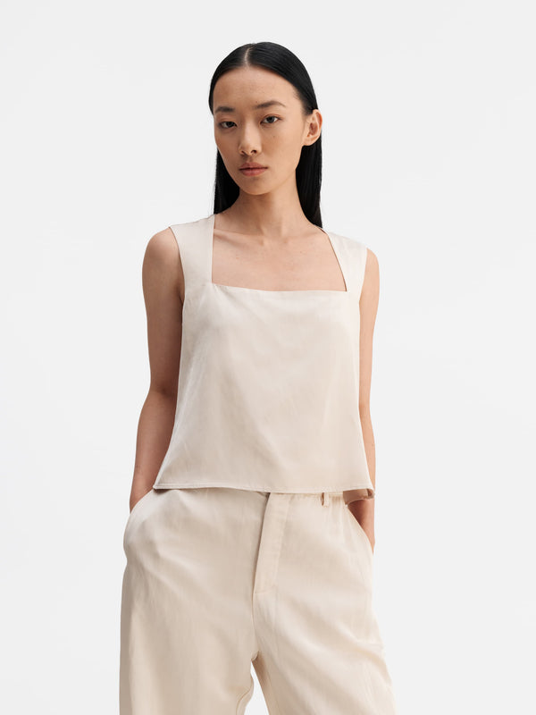 Della satin linen top cream