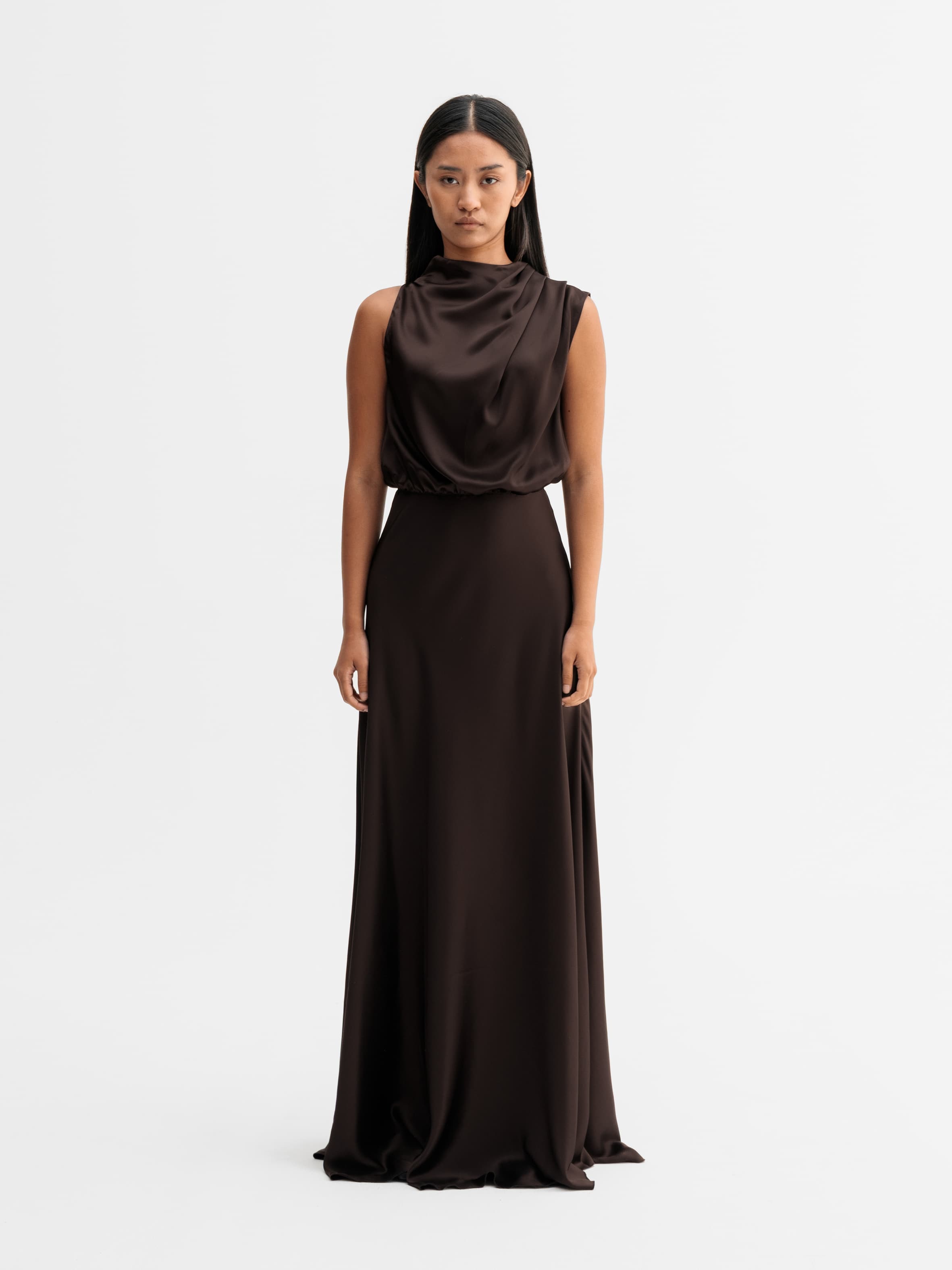 Eli satin dress dark brown
