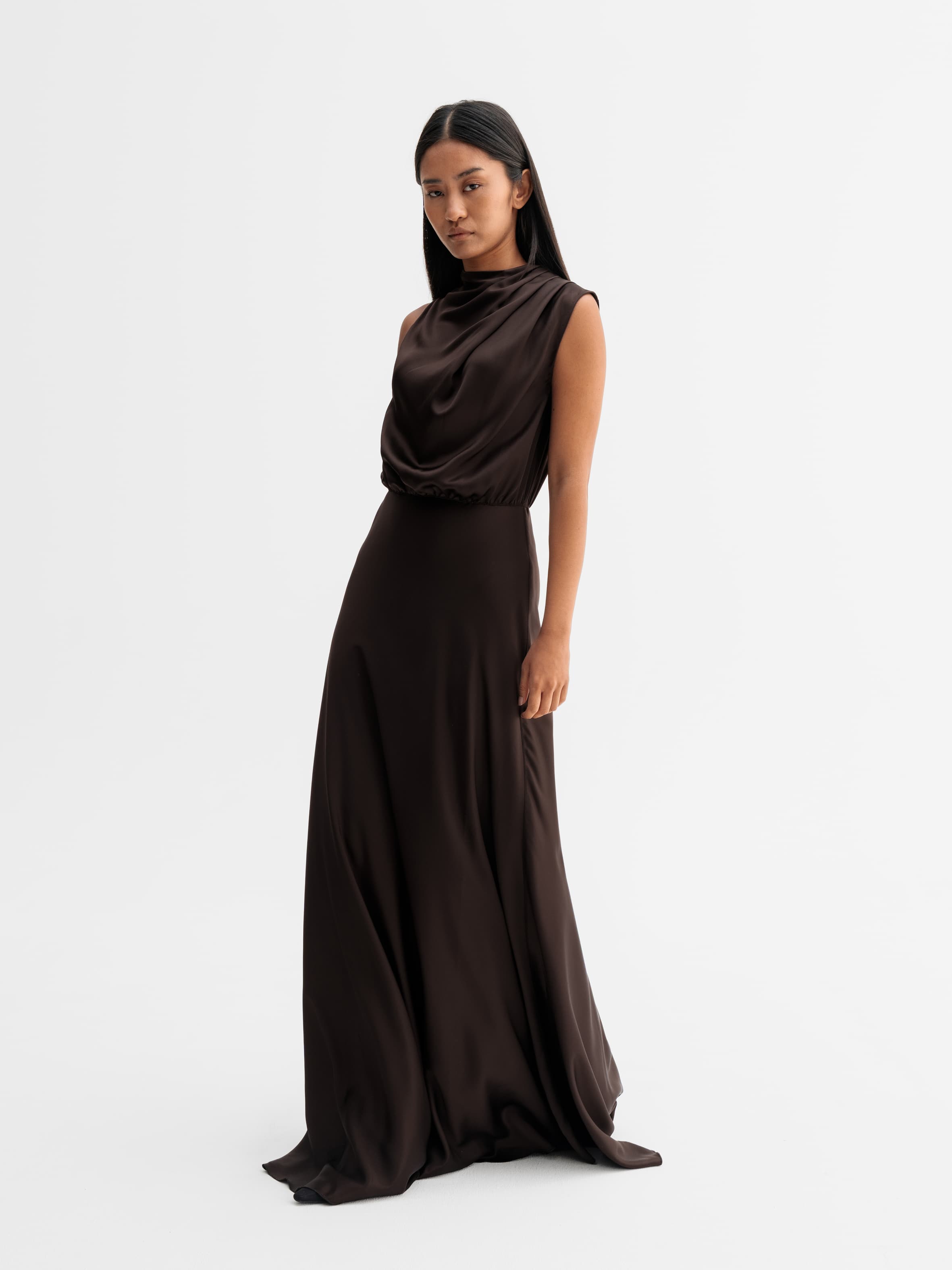 Eli satin dress dark brown