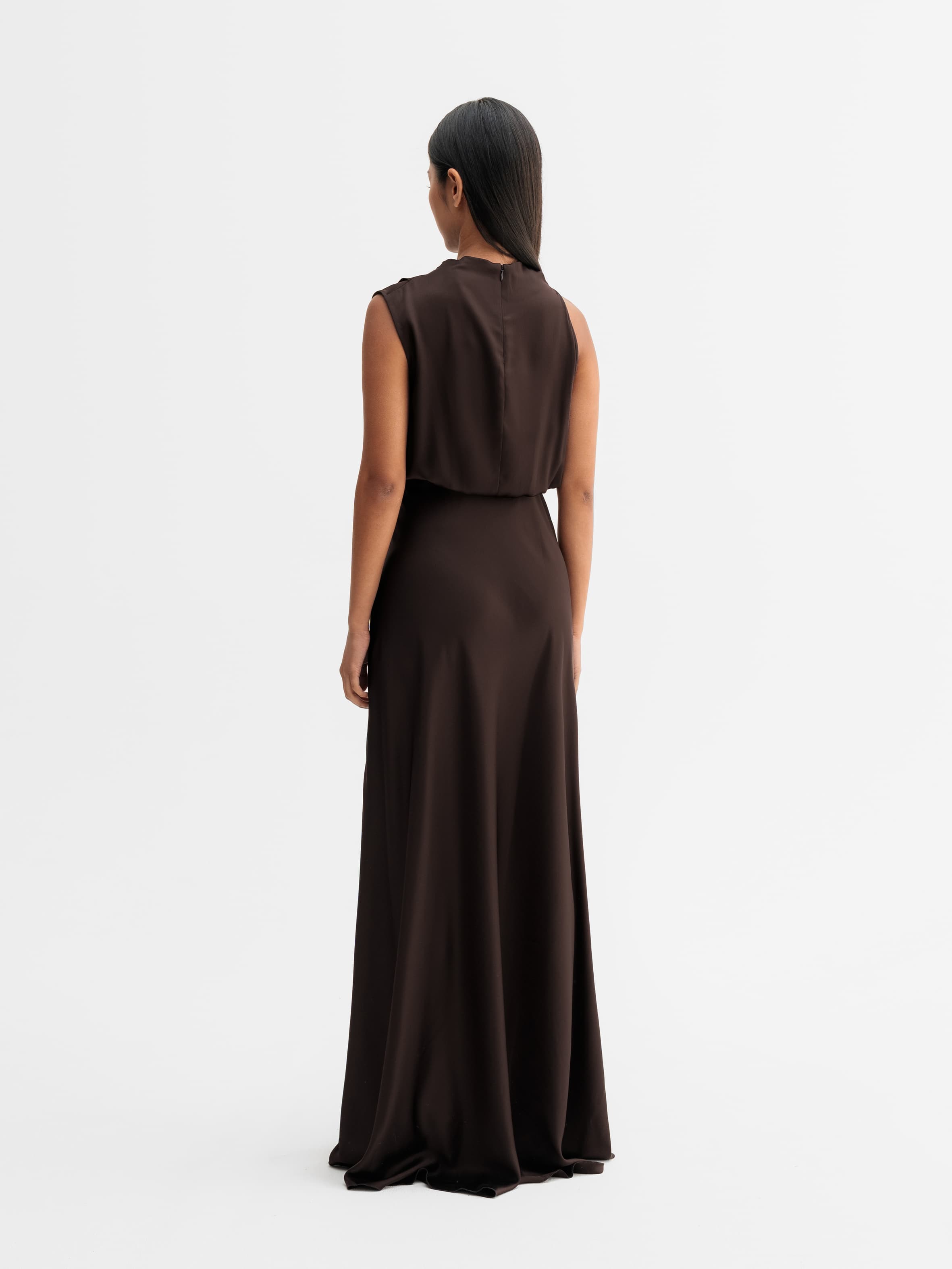 Eli satin dress dark brown