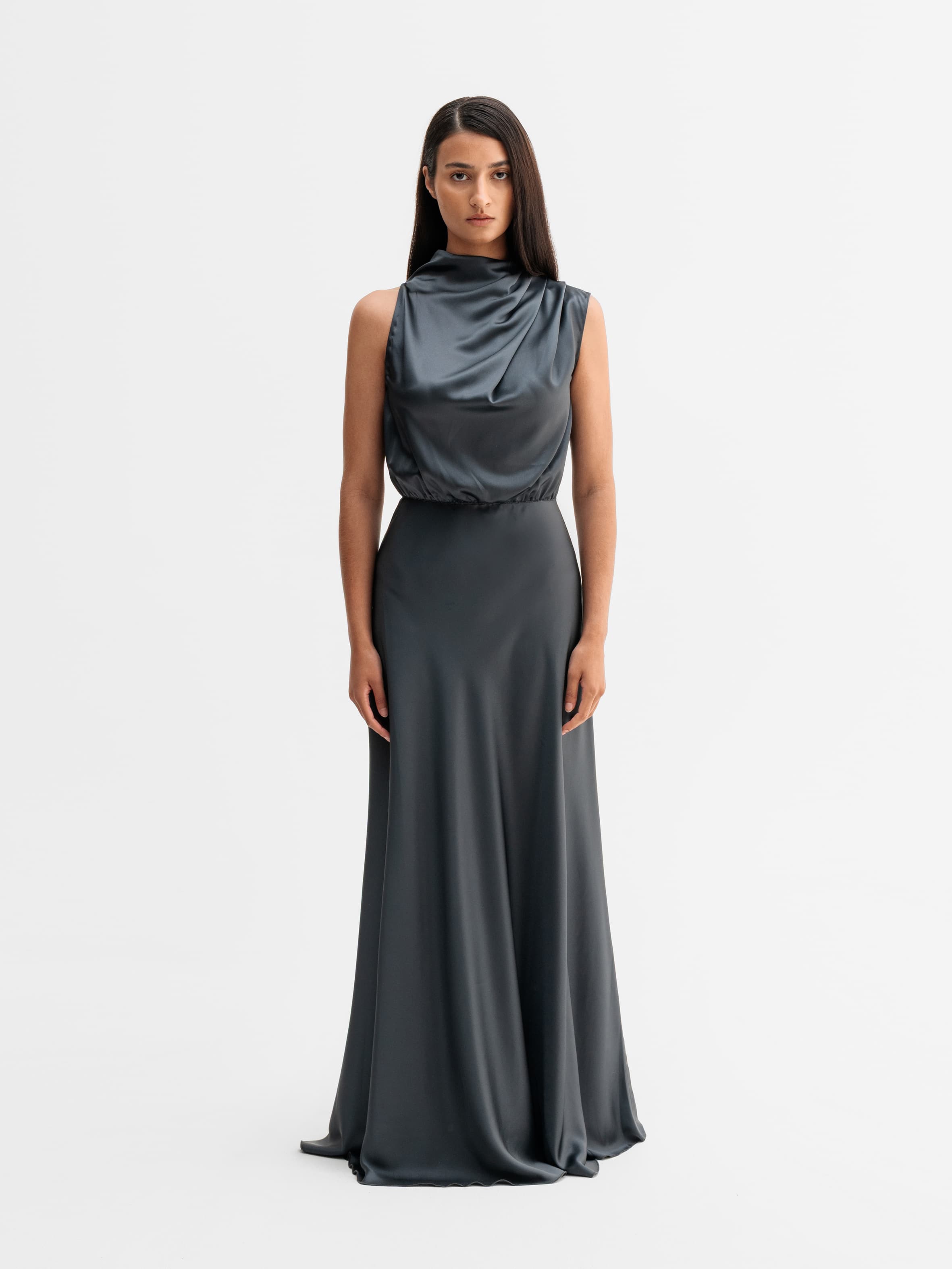 Eli satin dress dark grey