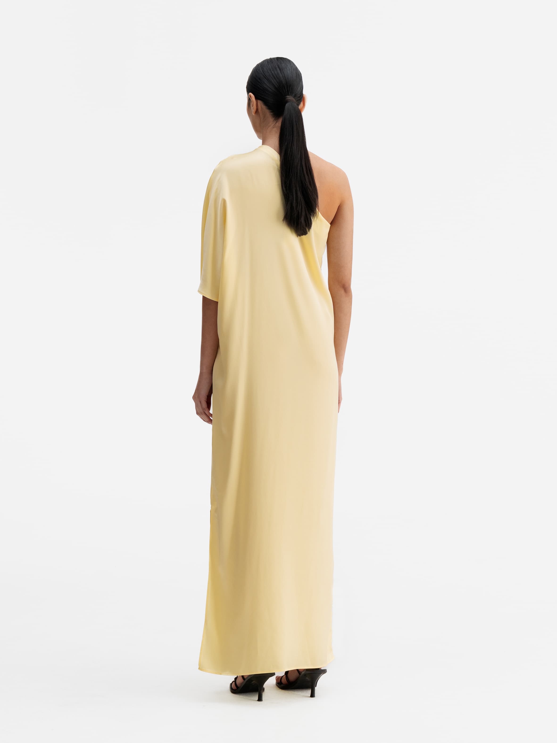 Back view of Ahlvar Gallery Ella satin dress light yellow
