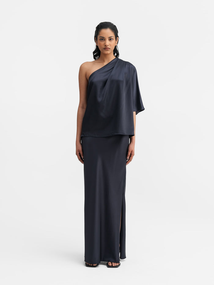 ahlvar Ella satin blouse blue grey