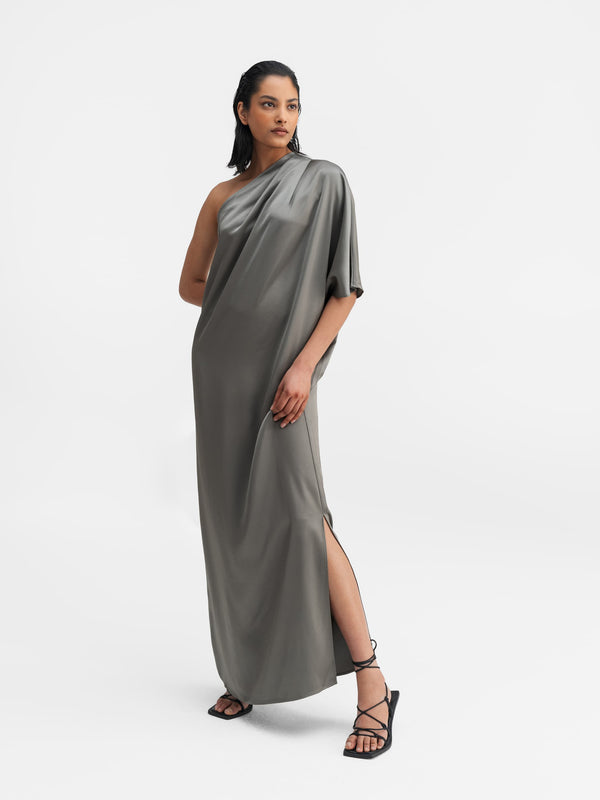 Ella satin dress light military