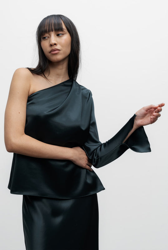 Elle satin blouse deep forest