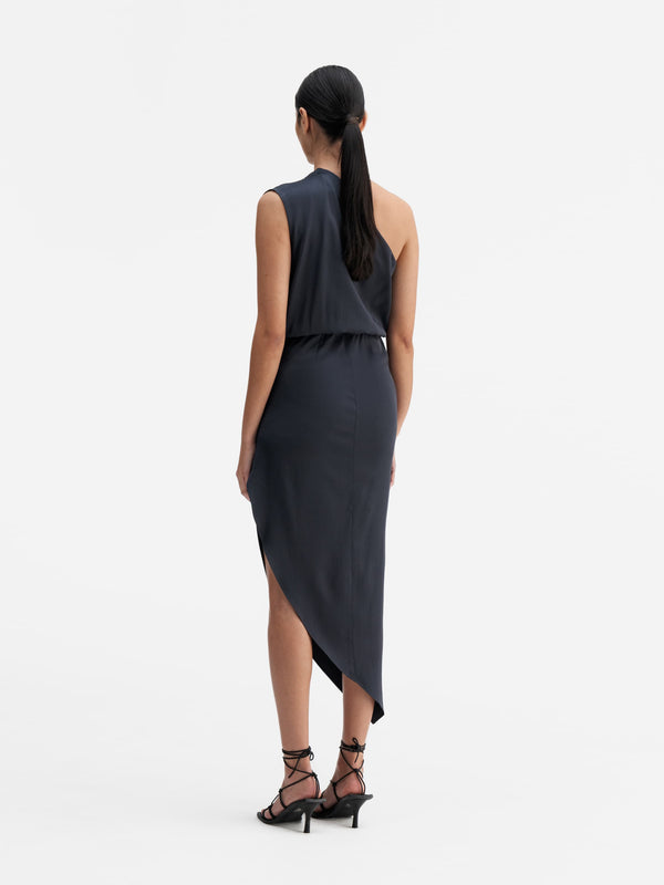 Back view of Ahlvar Gallery Elle dress blue grey
