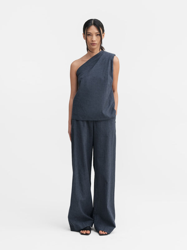 Elle linen tank blue grey