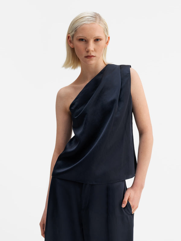 Elle satin linen tank blue grey