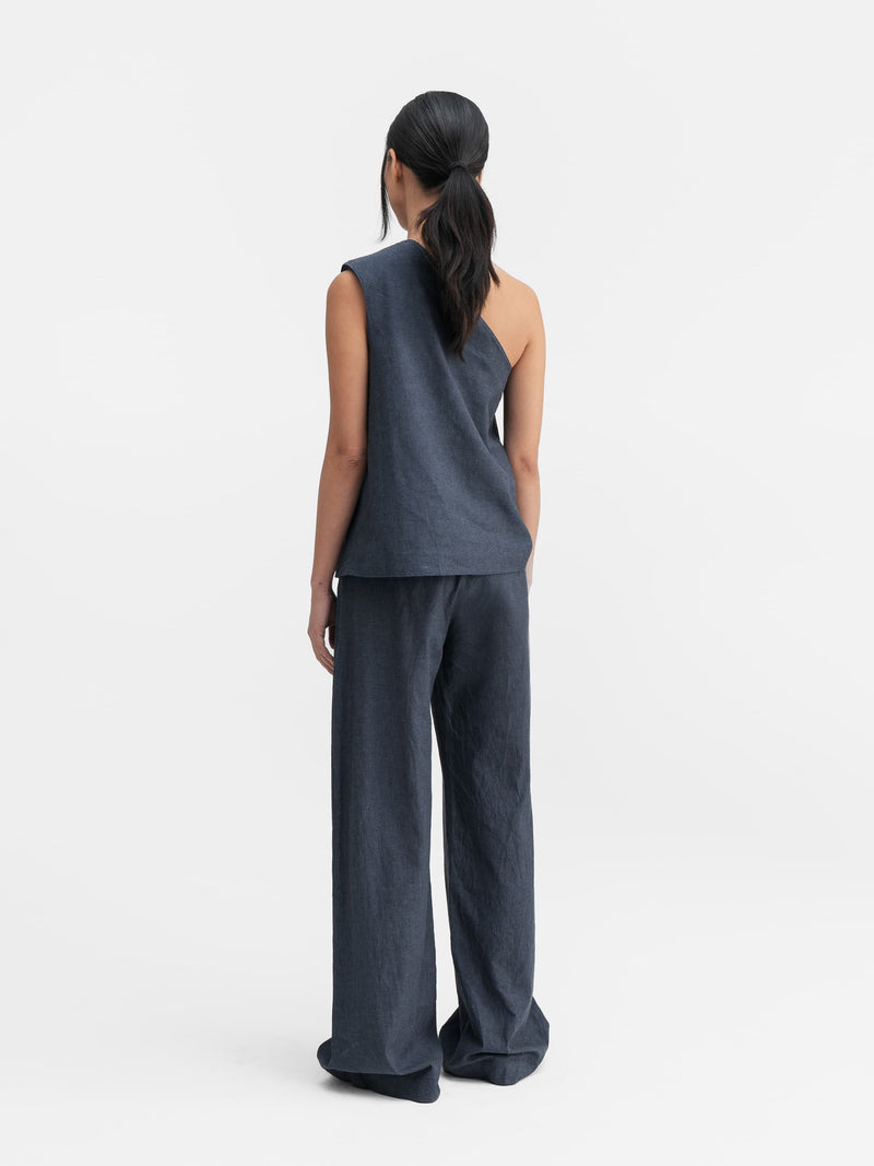 Elle linen tank blue grey