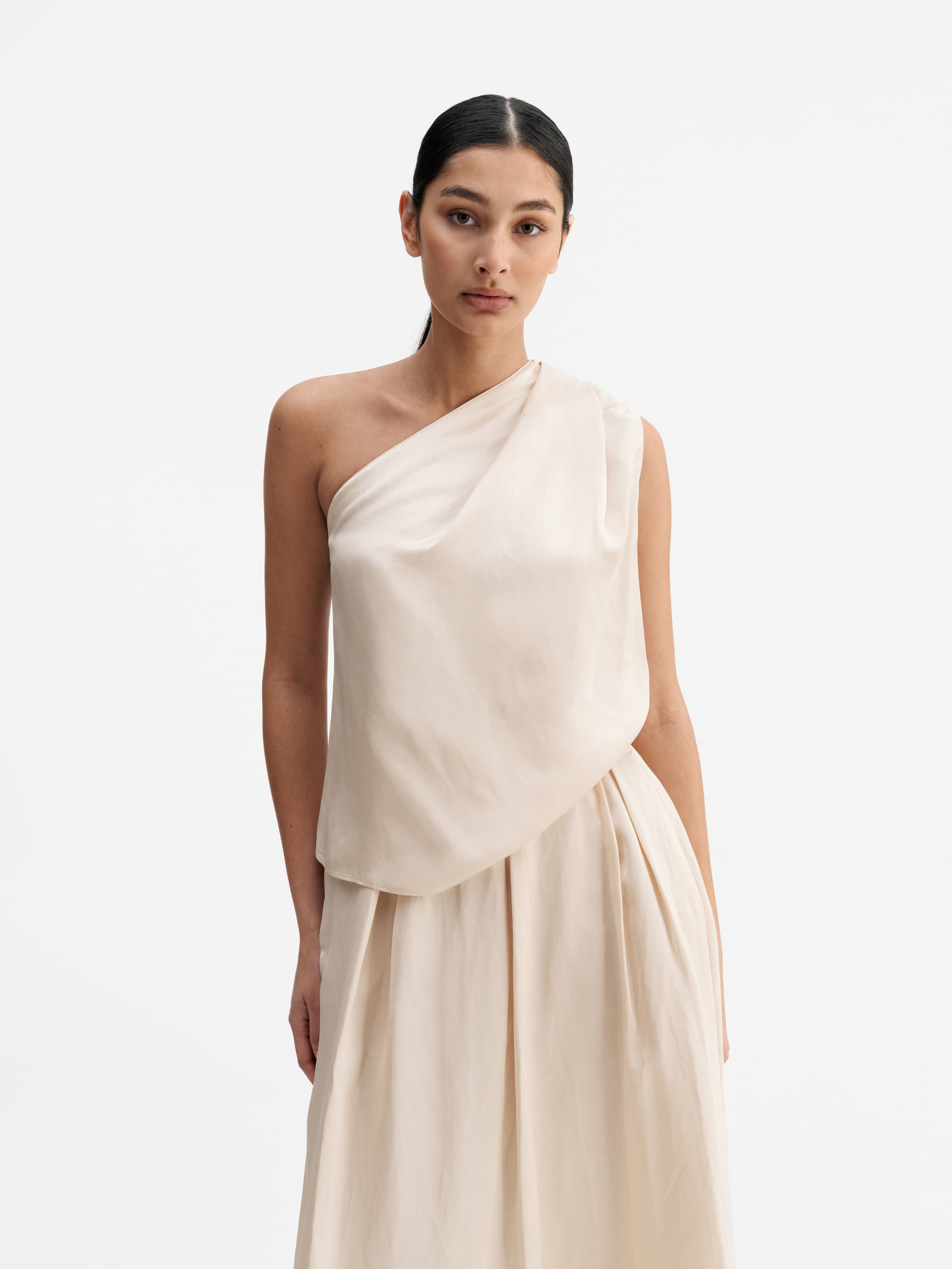 Elle satin linen tank cream