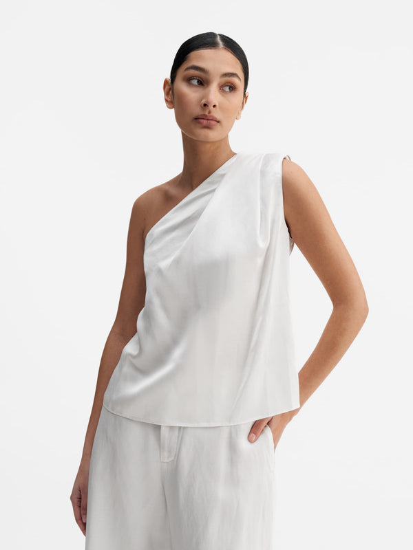 Elle satin linen tank white