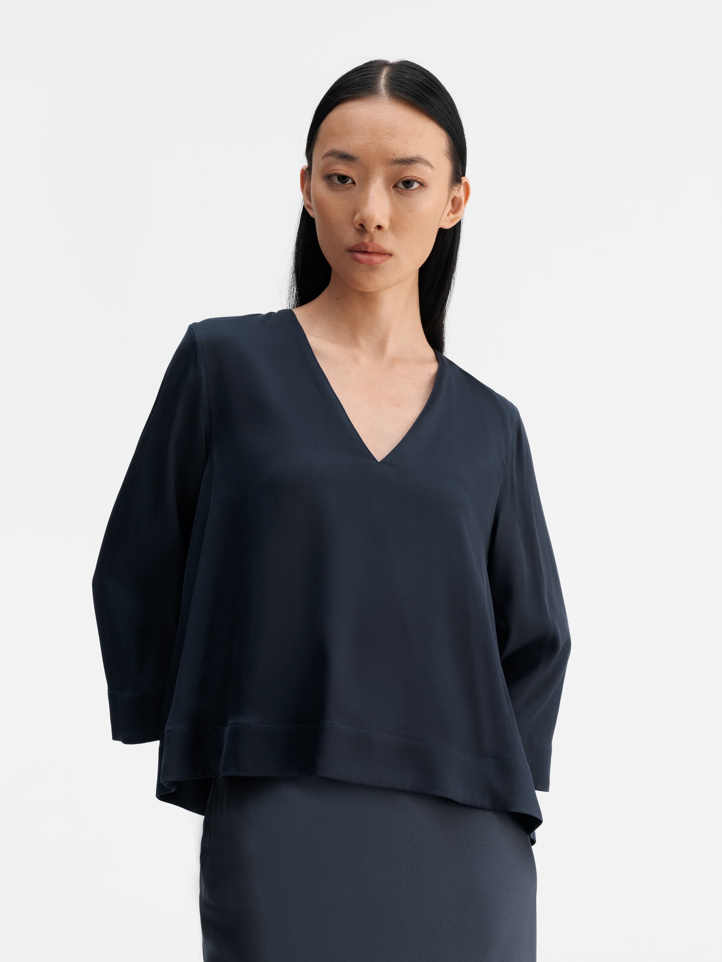Emiko silk blouse blue grey