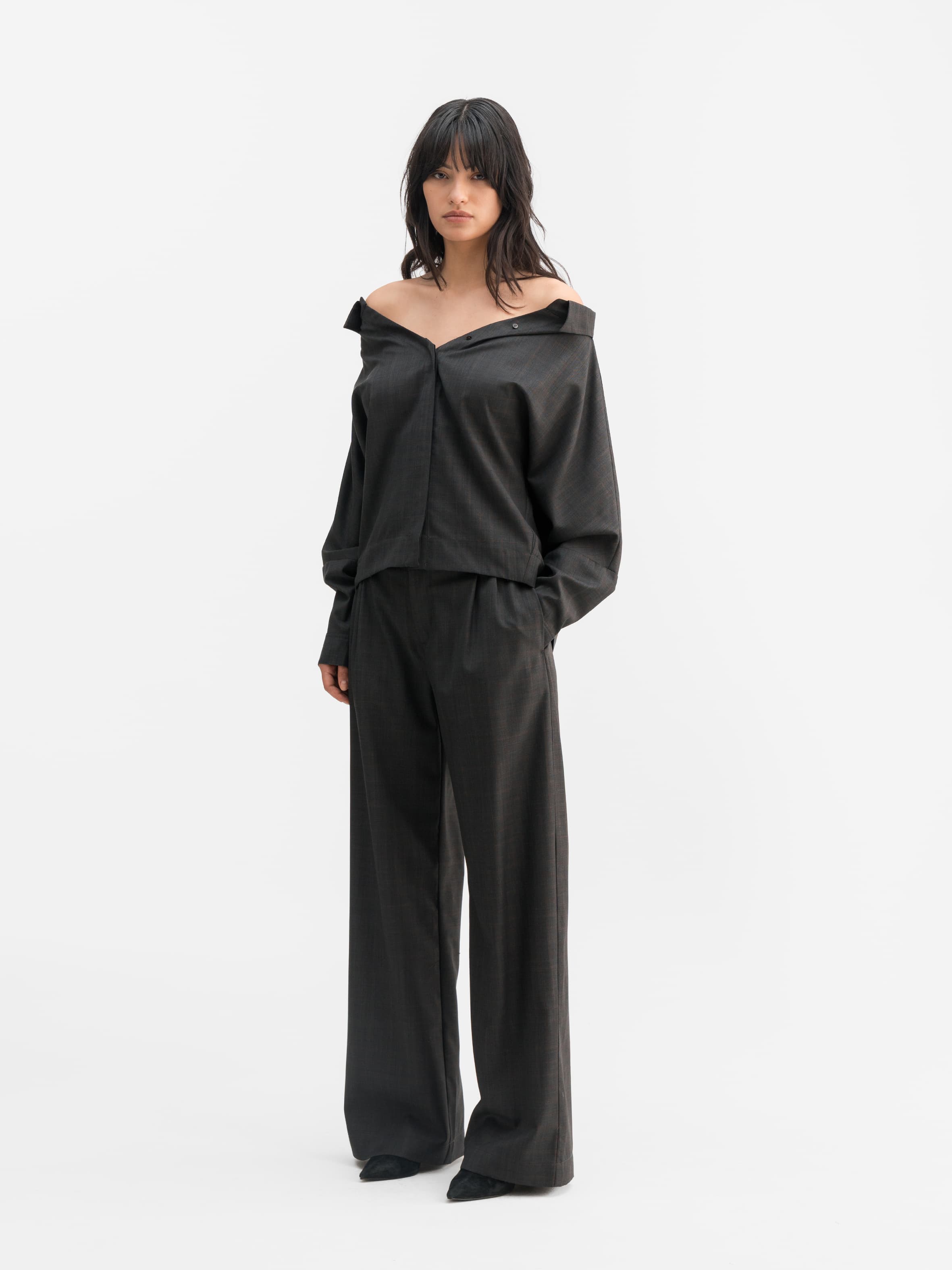 Gigi no shoulder check shirt dark grey