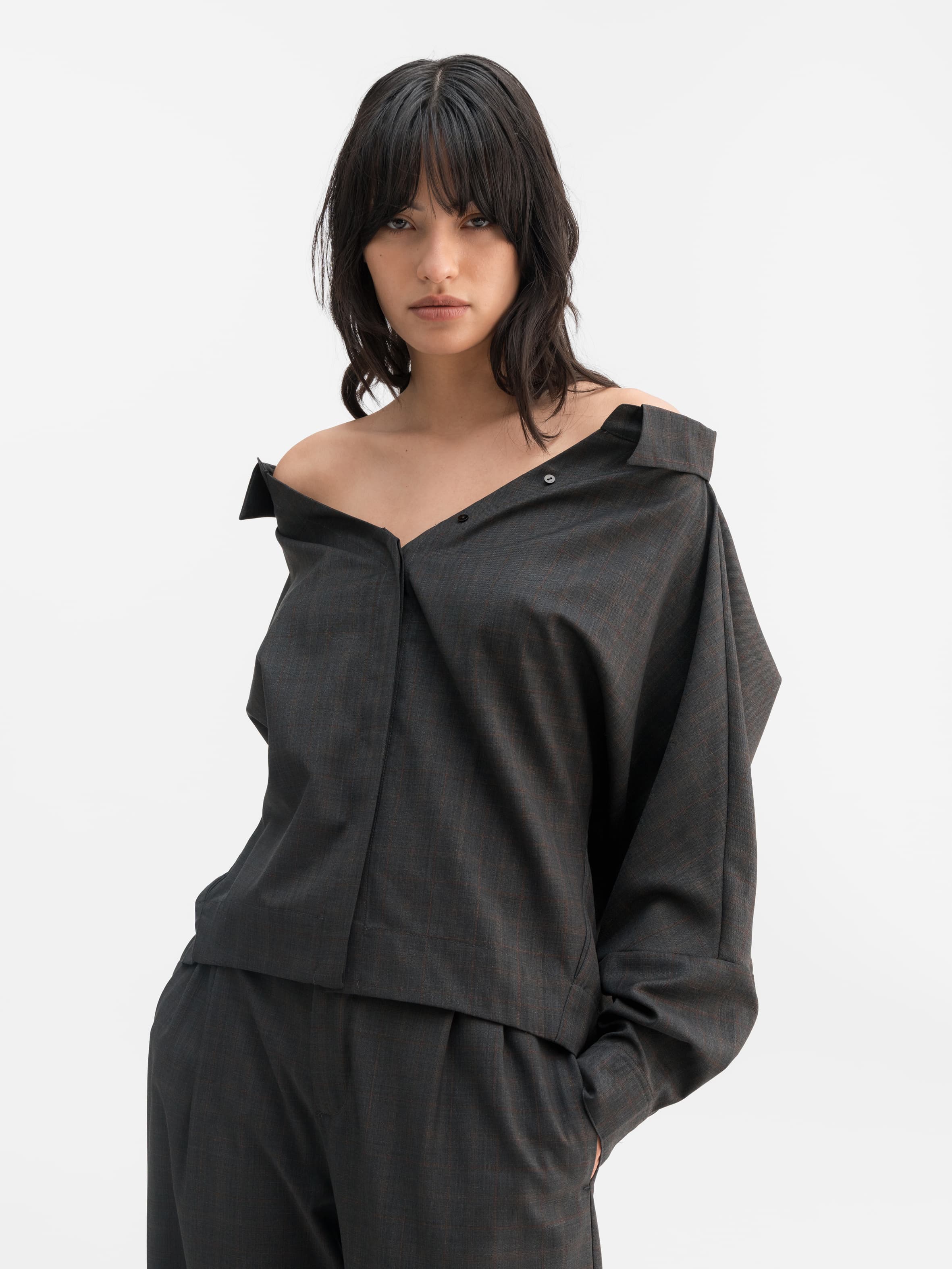 Gigi no shoulder check shirt dark grey