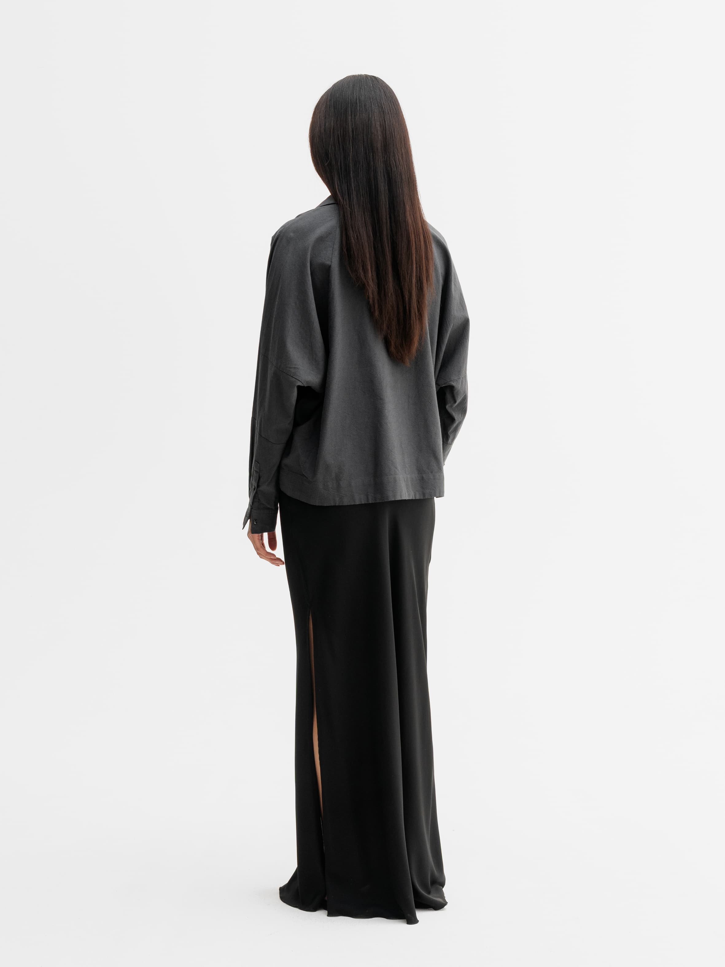 Back view of Ahlvar Gallery Gigi oxford shirt in Dark grey