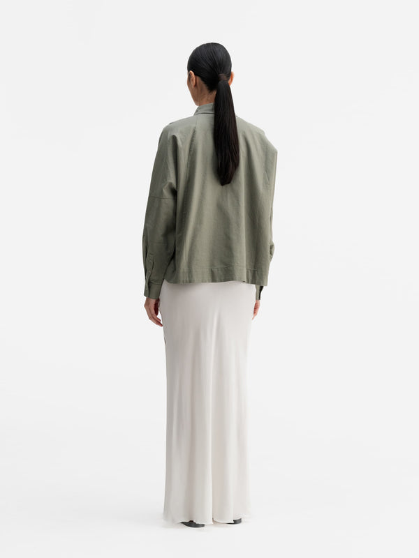 Back view of Ahlvar Gallery Gigi oxford shirt light military