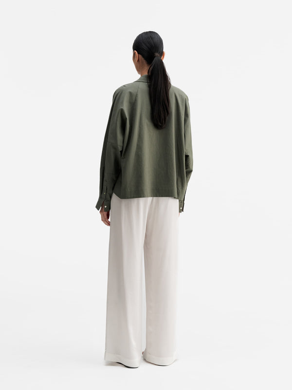 Back view of Ahlvar Gallery Gigi oxford shirt olive green