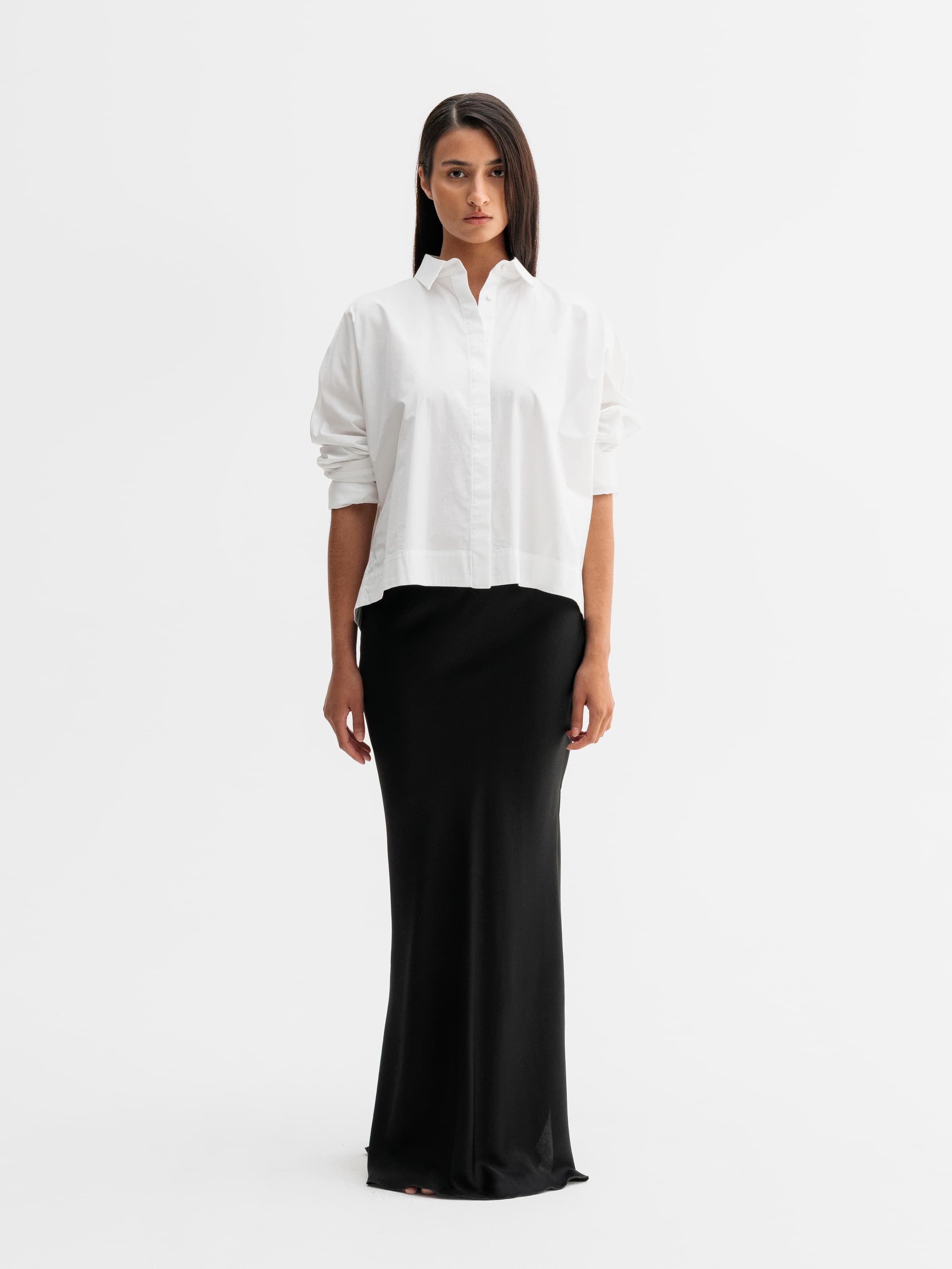 Model wearing Ahlvar Gallery Gigi shirt in White