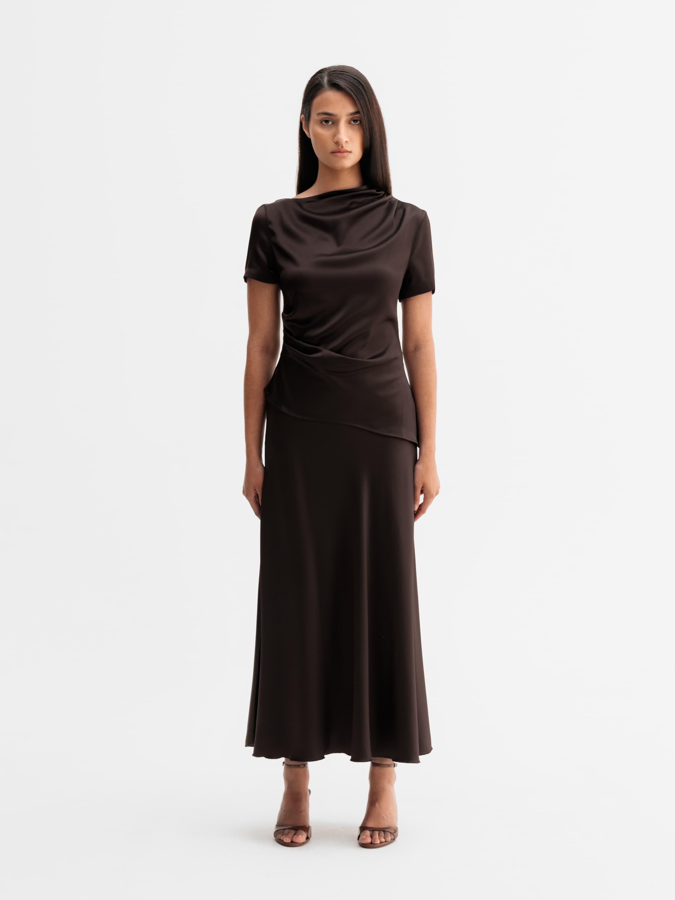 Hadi satin skirt dark brown