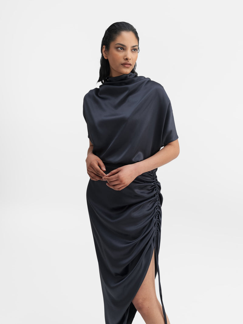 Haley satin dress blue grey