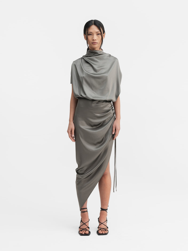 Haley satin dress light military