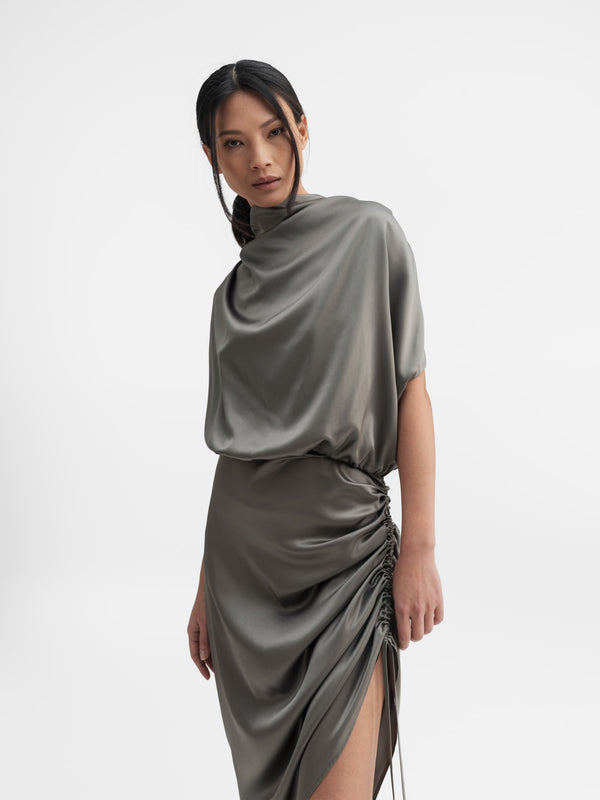 Haley satin dress light military