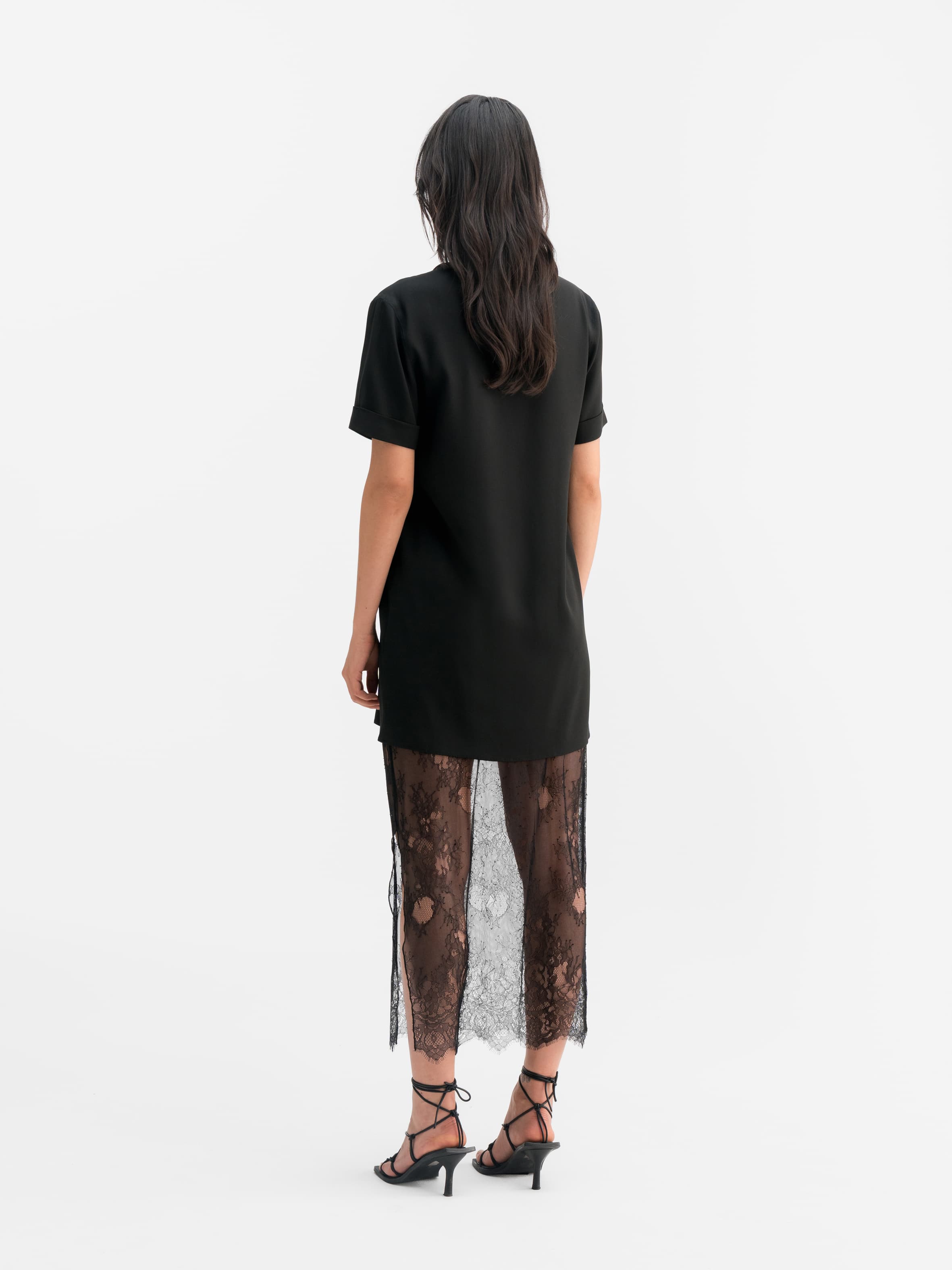 Back view of Ahlvar Gallery Hana lace pencil skirt black