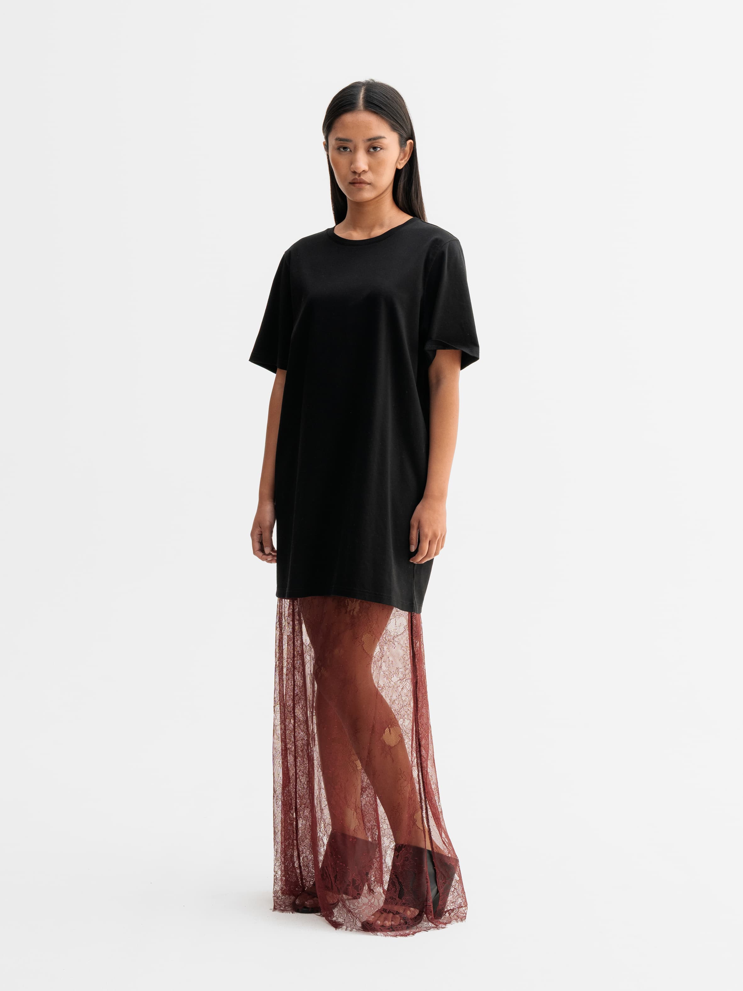 Hana long lace skirt burgundy