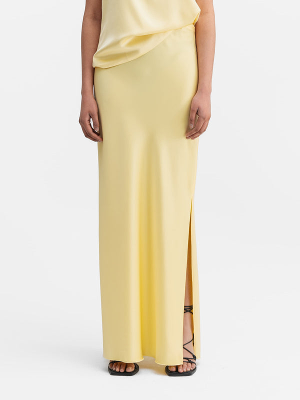 Hana long logo satin skirt light yellow