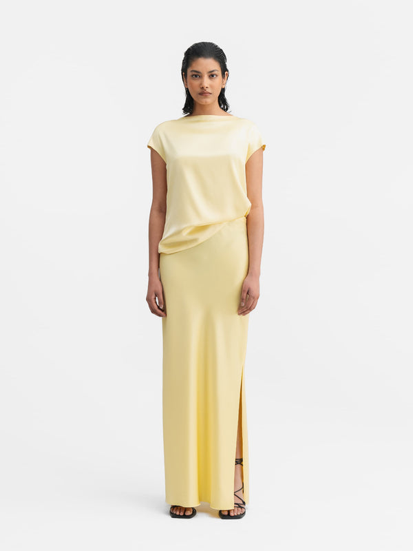 Hana long logo satin skirt light yellow