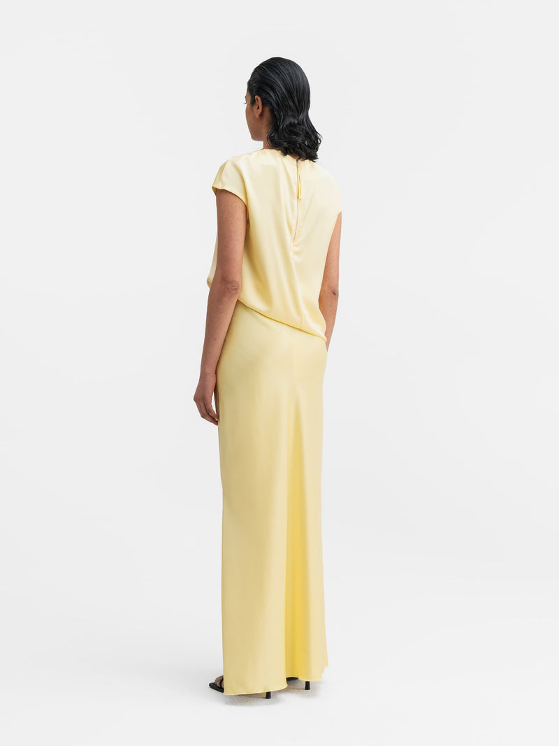 Hana long logo satin skirt light yellow