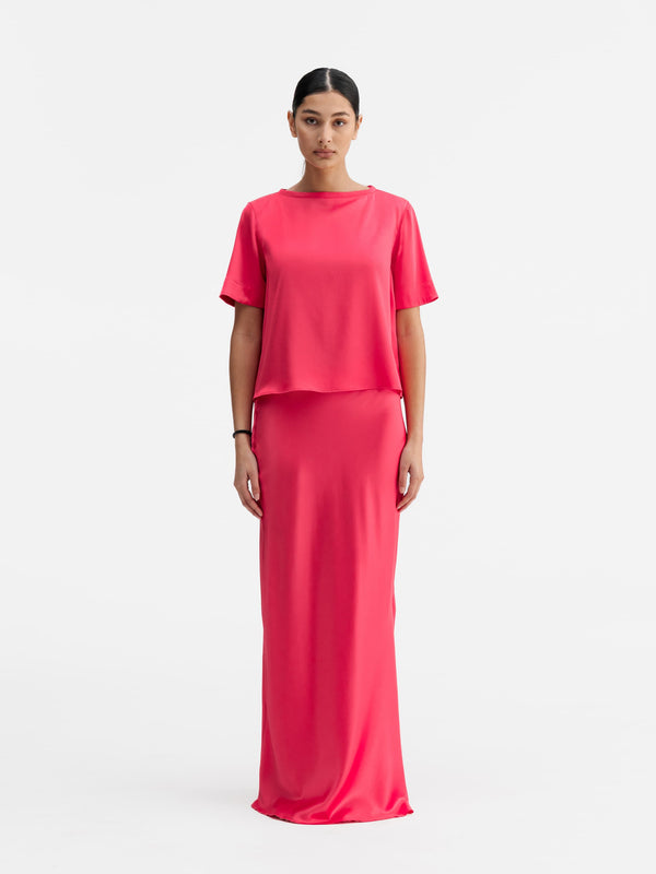 Hana long logo satin skirt bubblegum