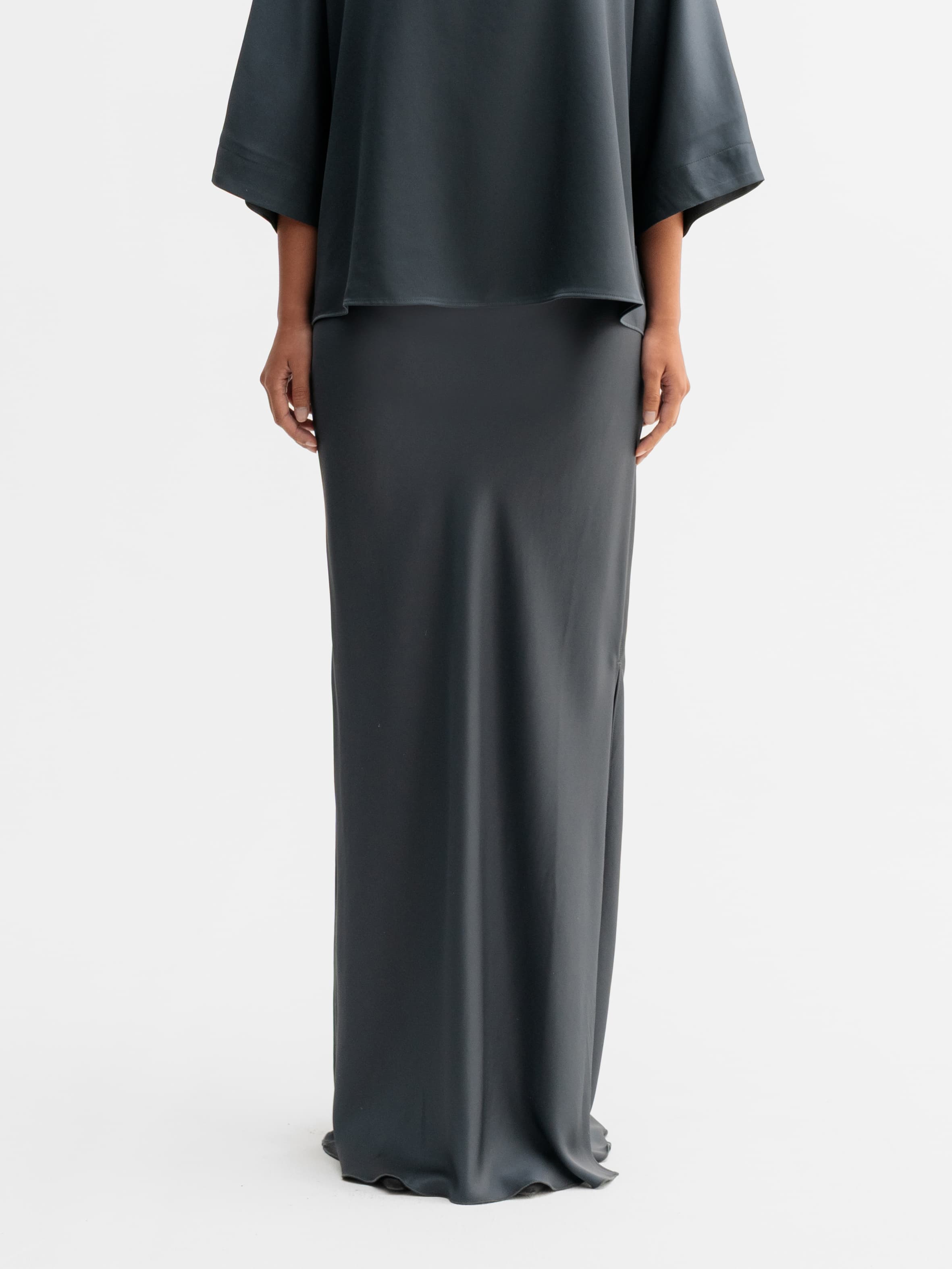 Hana long logo satin skirt dark grey