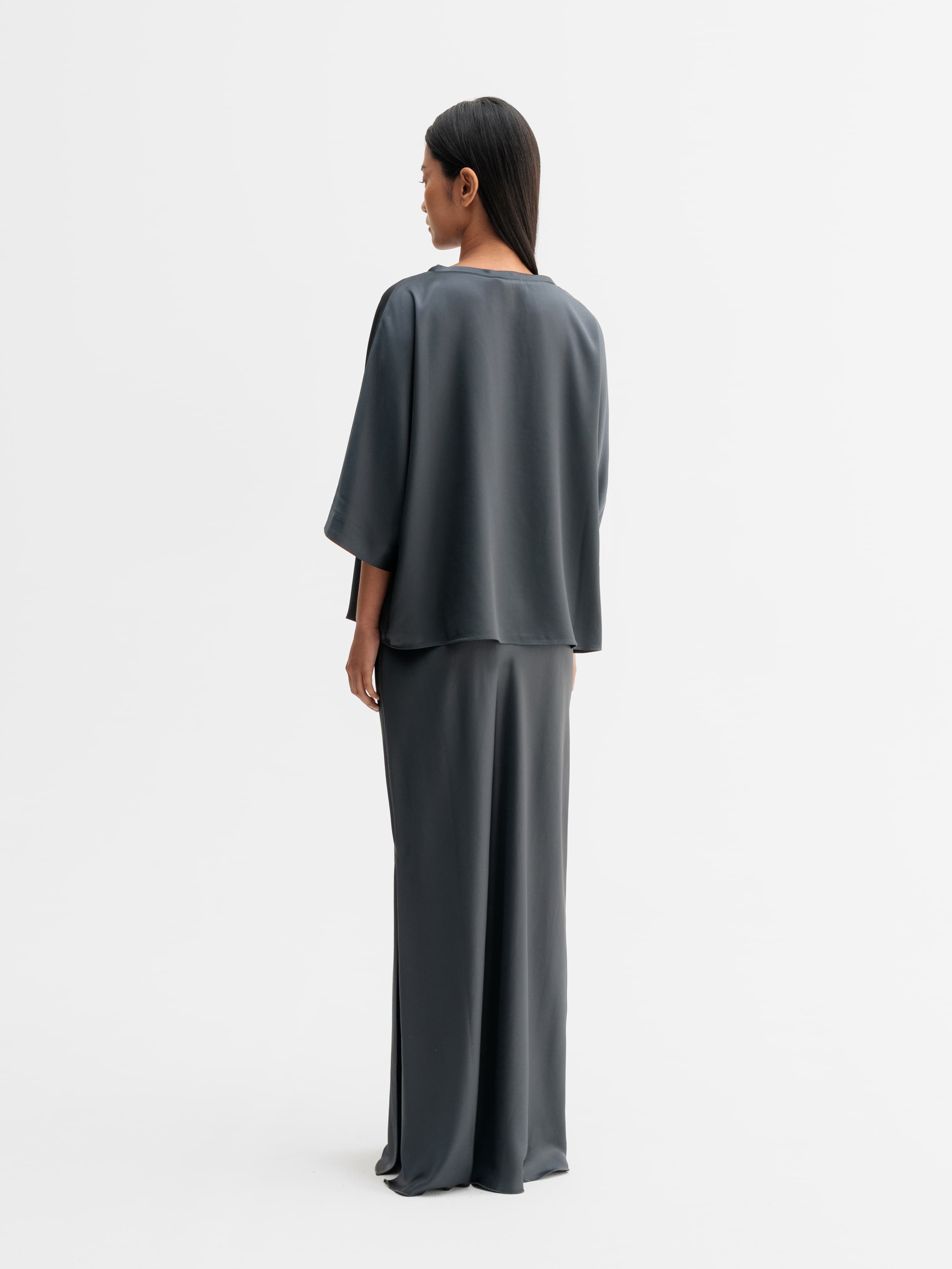 Hana long logo satin skirt dark grey